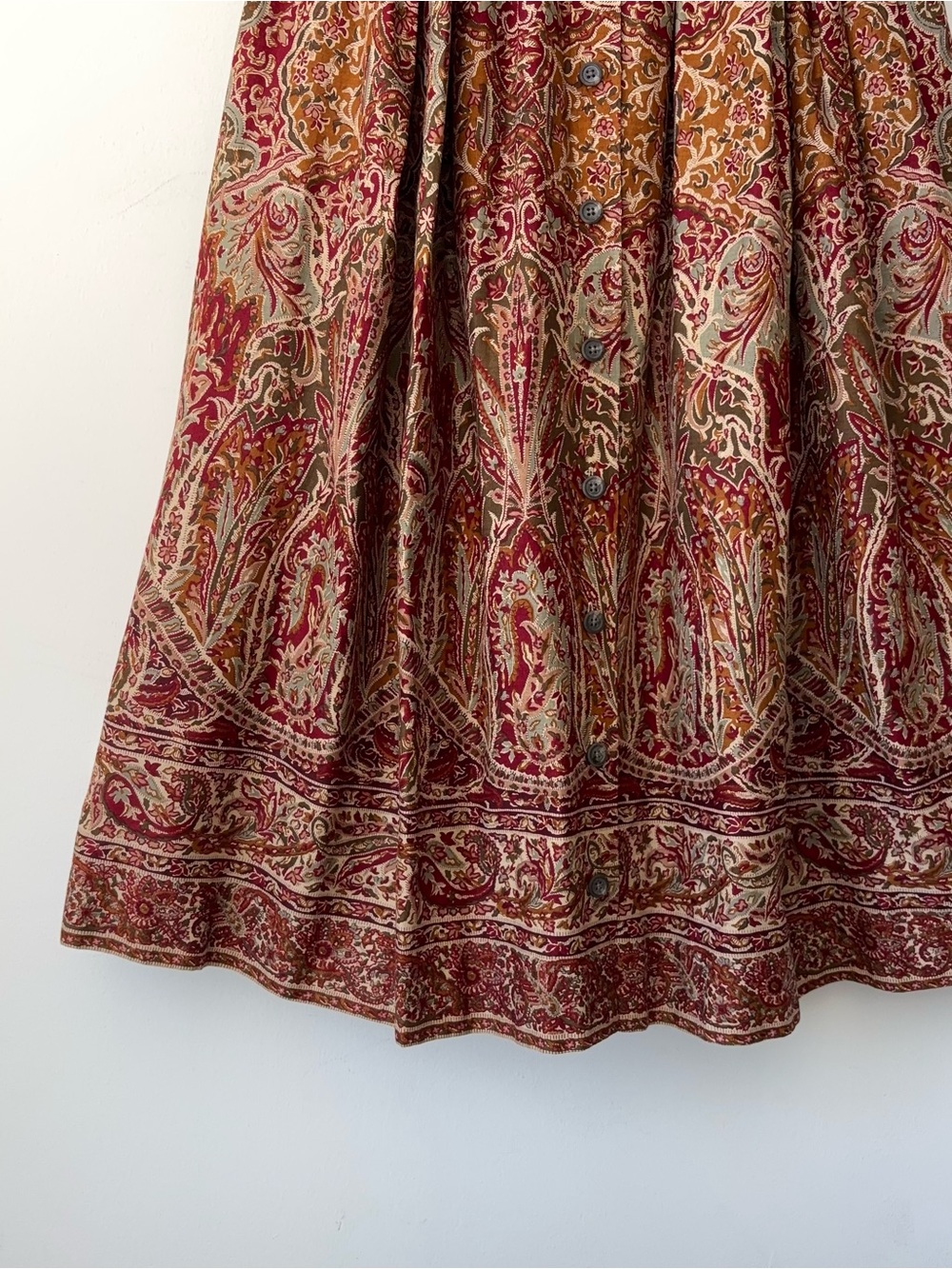 Vintage Ralph Lauren Skirt Sz 10 Cotton Linen Red Ornate Tapestry 80s Blue Label - Picture 5 of 14